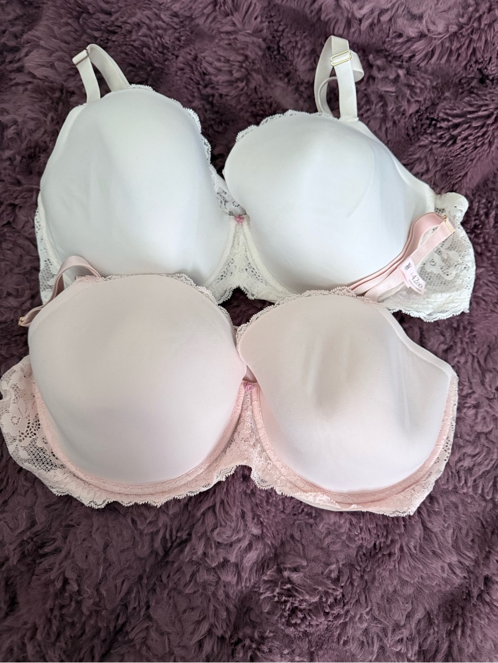 Victoria's Secret Padded Lace Trim Bras - White & Light Pink